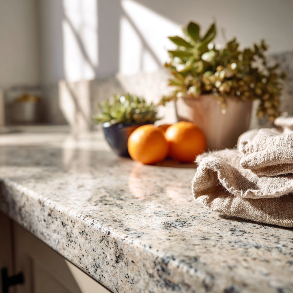 Black marble and speckled granite kitchen countertop styles.