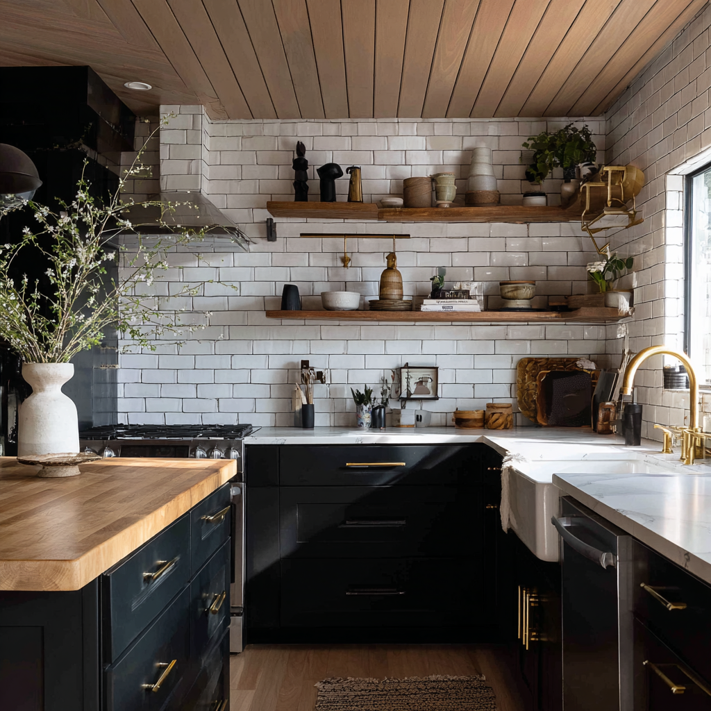 [Image 4: Modern kitchen with dark cabinets]