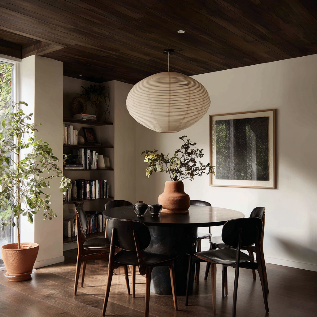 [Image 6: Dark walnut dining room]