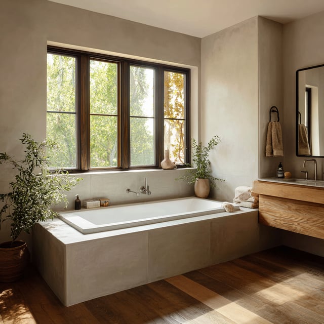 Modern solid-surface rectangular soaking tub