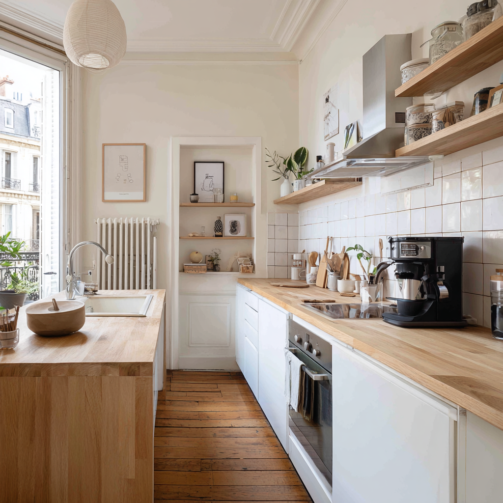 Modest Japandi kitchen renovation in a Paris pied-à-terre