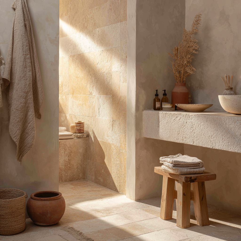 organic stone tile bathroom