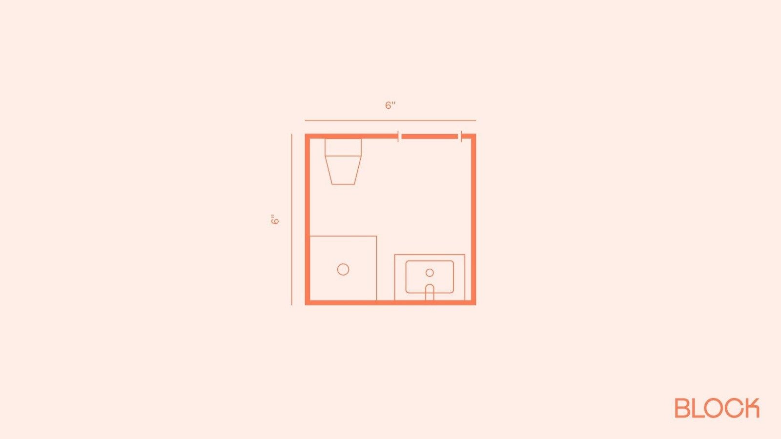 6x6 layout idea: Toilet on the upper wall with shower and vanity below