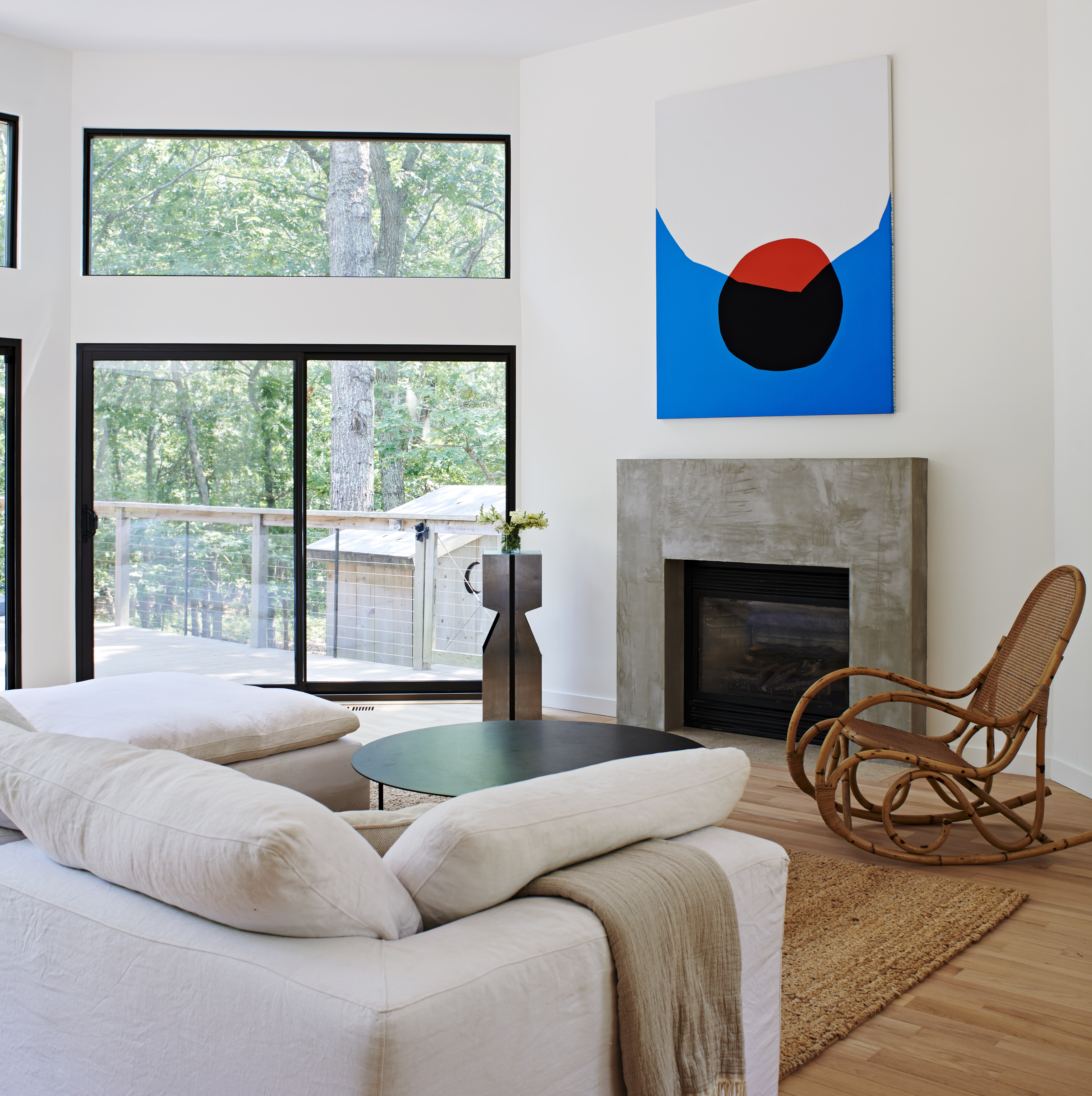 Living room and deck in a home addition